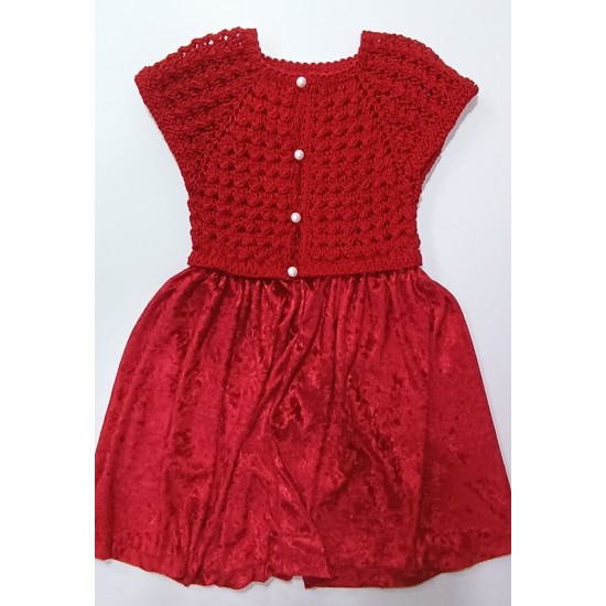 Φόρεμα κόκκινο πλεκτό με βελούδινη φούστα